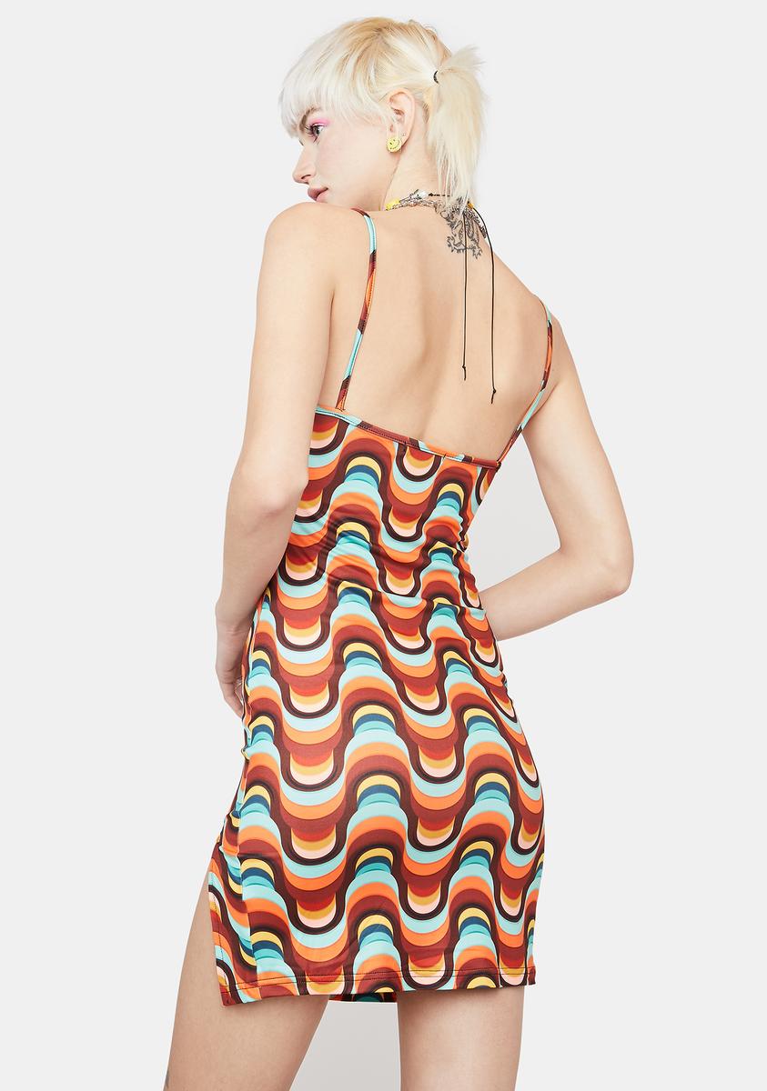 Wavy Print Side Split Mini Dress - Multi  Dolls Kill