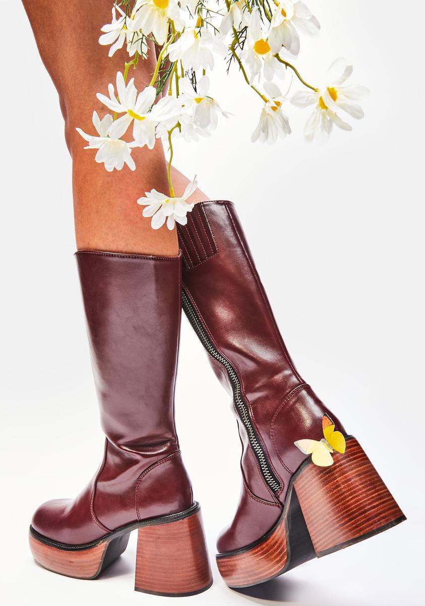 Delia s Deep Burgundy Mid Calf Platform Boots Dolls Kill