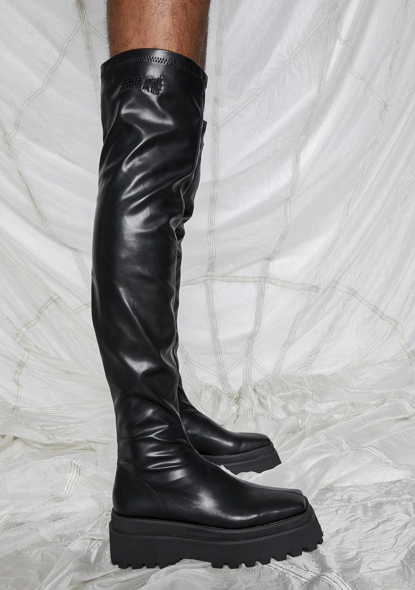 Darker Wavs Vegan Stretch Leather Over The Knee Square Toe