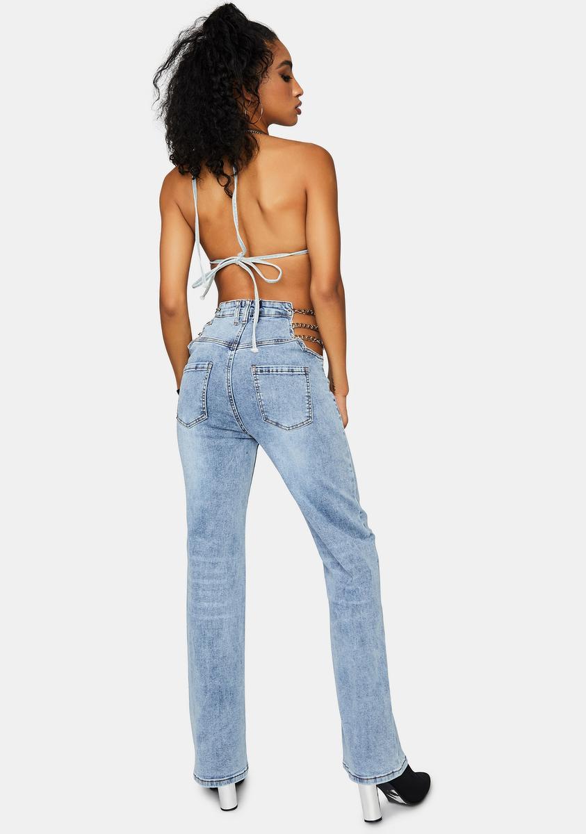 Hip Cut Out Jeans With Chains - Blue – Dolls Kill