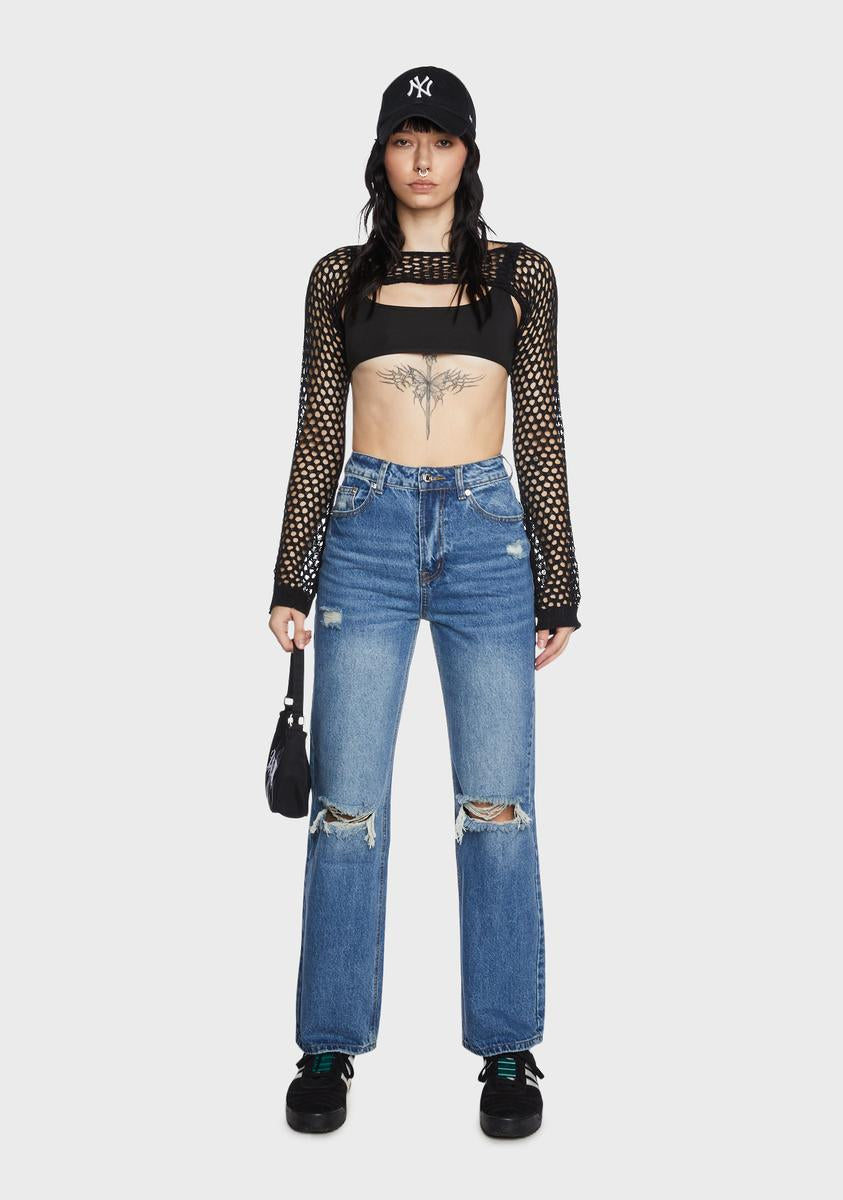 Edikted Crochet Shrug Top Black Dolls Kill