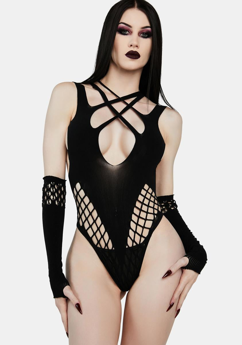 Cutout Strappy Fishnet Bodysuit - Black – Dolls Kill