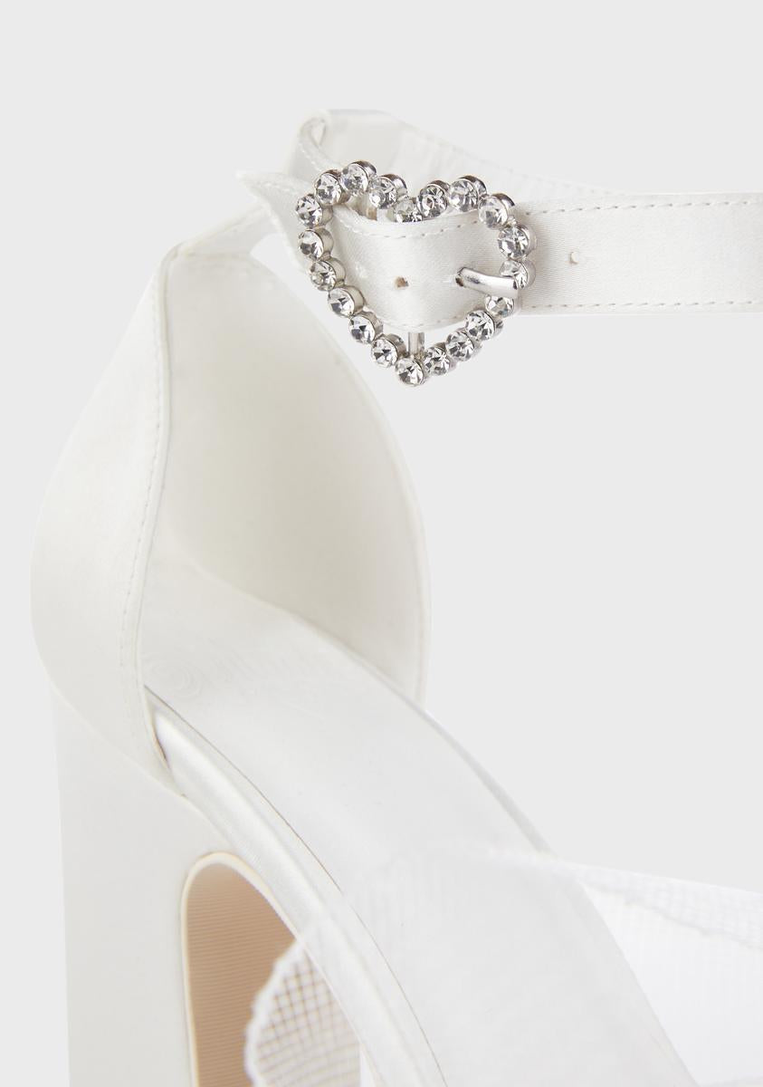 Unholy Satin Platform Heels With Organza Bows - White â Dolls Kill