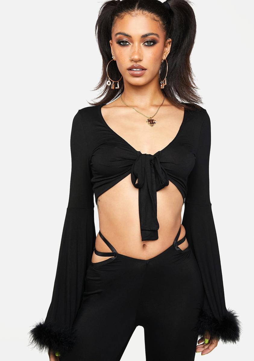 Can´t Resist Me Marabou Crop Top HOROSCOPEZ,Specials : American Fashion Style Bags On Sale