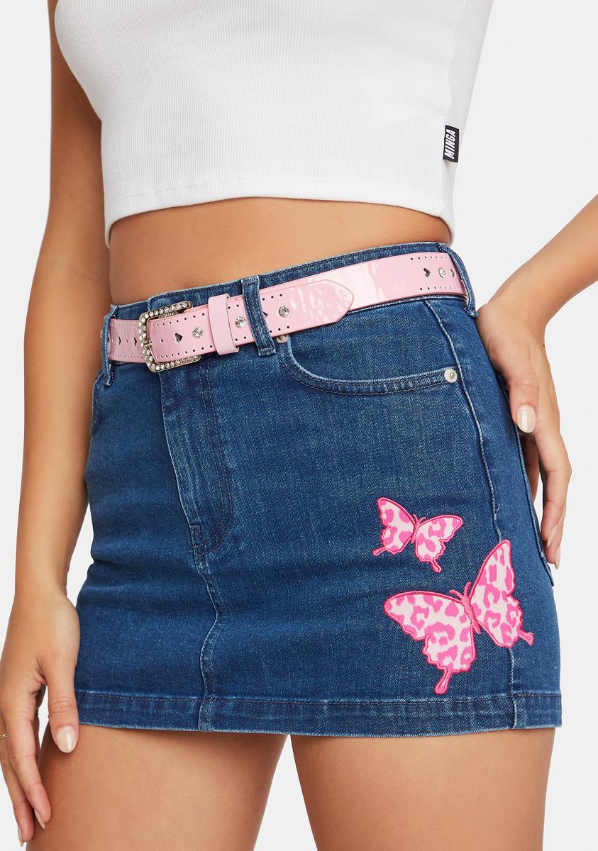 Butterflies Mini Denim Skirt Minga,All Products : American Fashion Style Bags On Sale