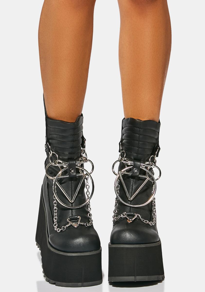 Demonia Kera-130 Black Vegan Leather Chain Platform Boots – Dolls Kill