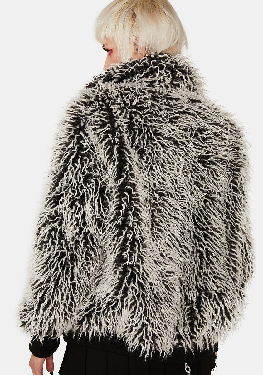 Current Mood Faux Fur Oversized Jacket - Black – Dolls Kill