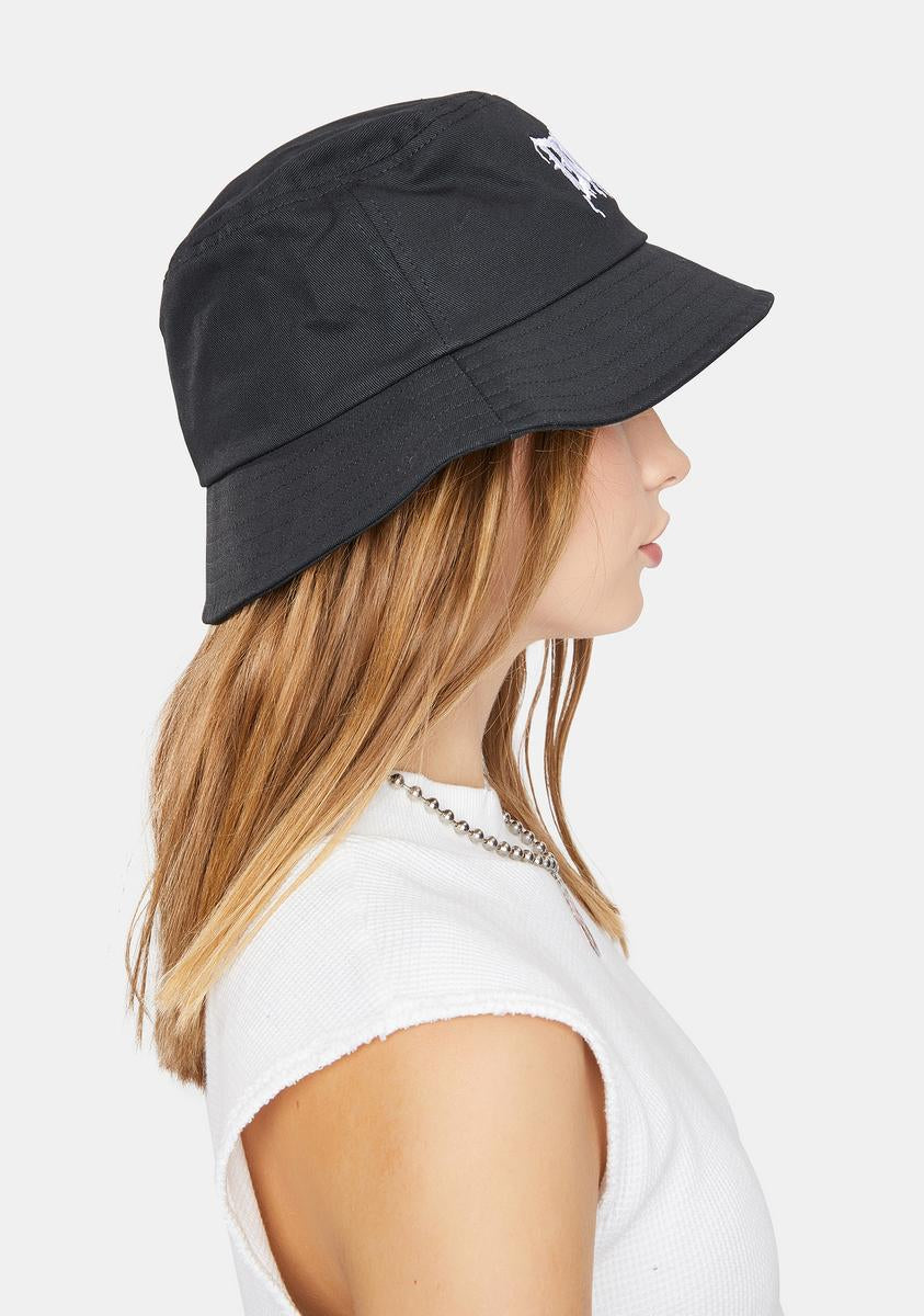 Dolls Kill Black Bucket Hat White Logo Embroidery Embroidered Logo Bucket Hat – Dolls Kill main image 3
