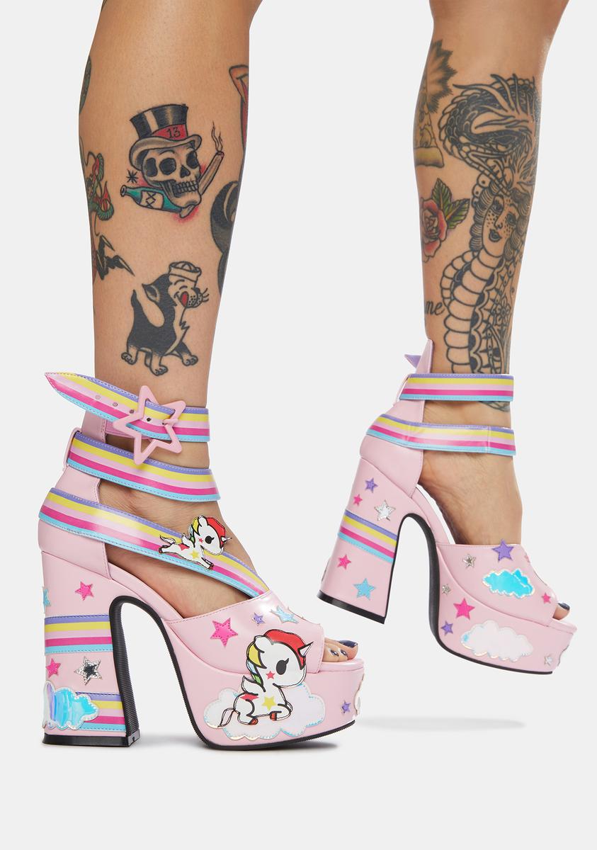 Dolls Kill x tokidoki Stellina Rainbow Platform Sandals Pink