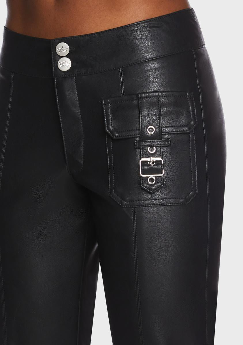 Generation Kiss Vegan Leather Zip Flare Hem Pants - Black