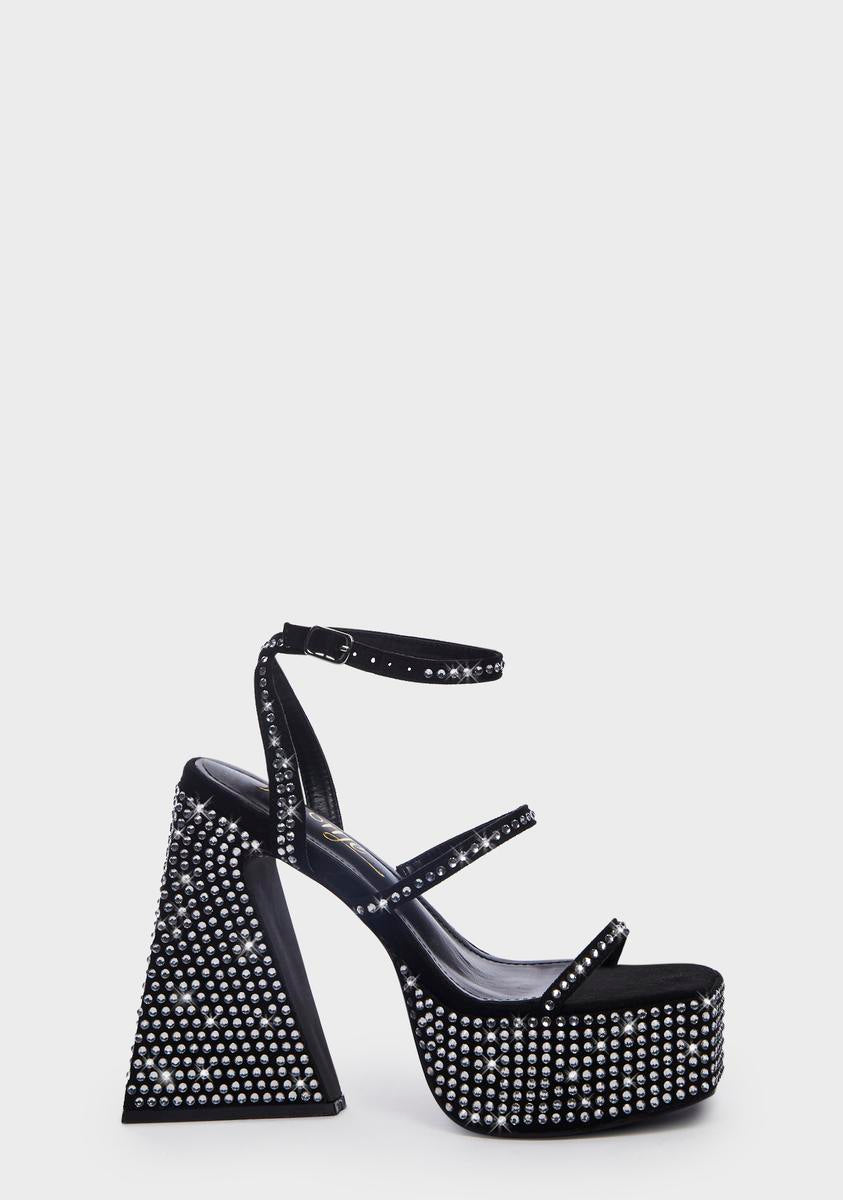 Sparkly Strappy Block Heels - Black â Dolls Kill