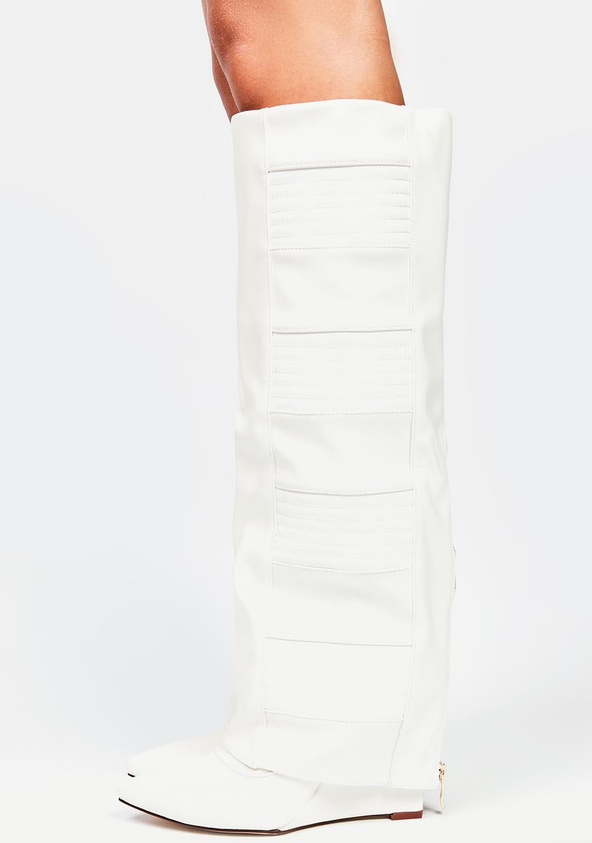 AZALEA WANG Vegan Leather Wedge Boots - White – Dolls Kill