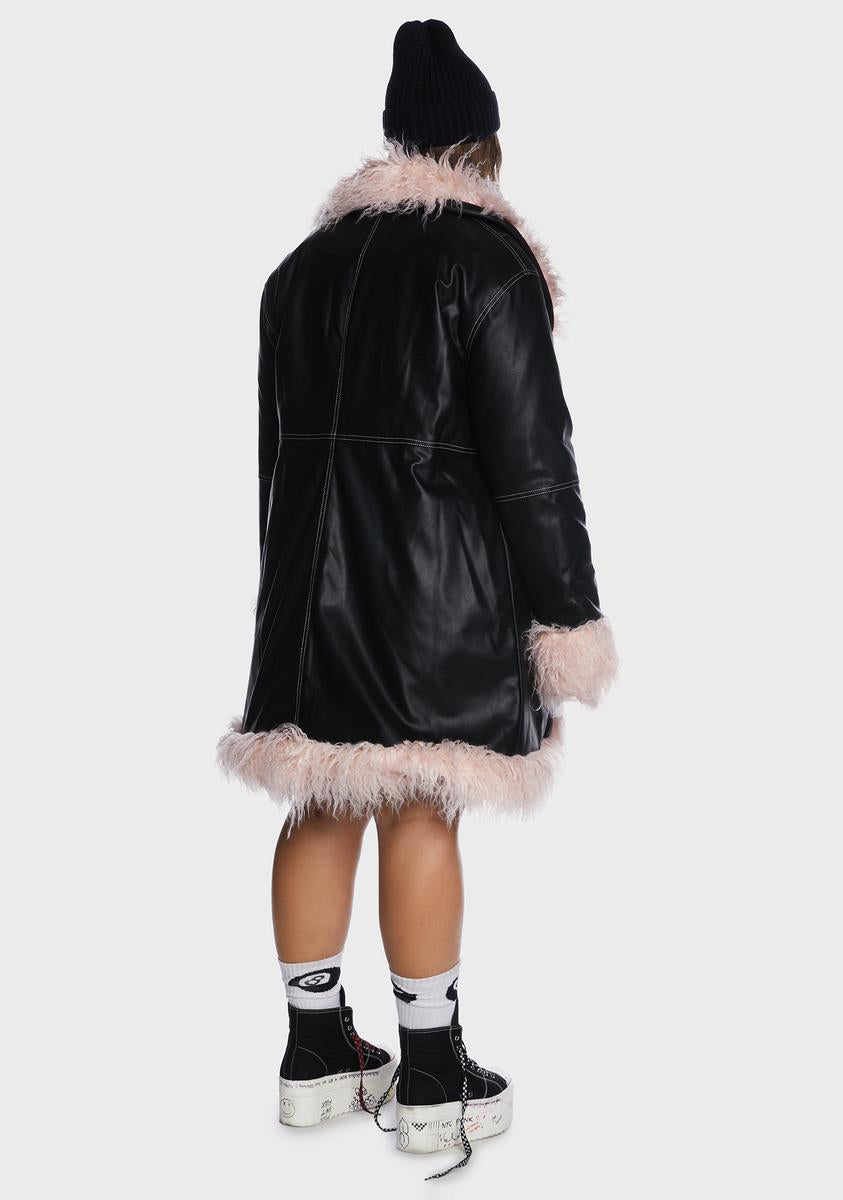 Plus Size Current Mood Vegan Leather Coat With Faux Fur Trim