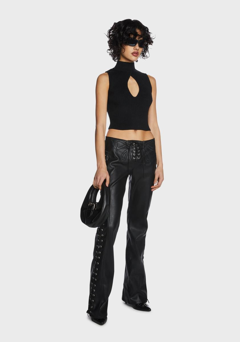 Pretty Garbage Ribbed Knit Mock Neck Sleeveless Keyhole Cut