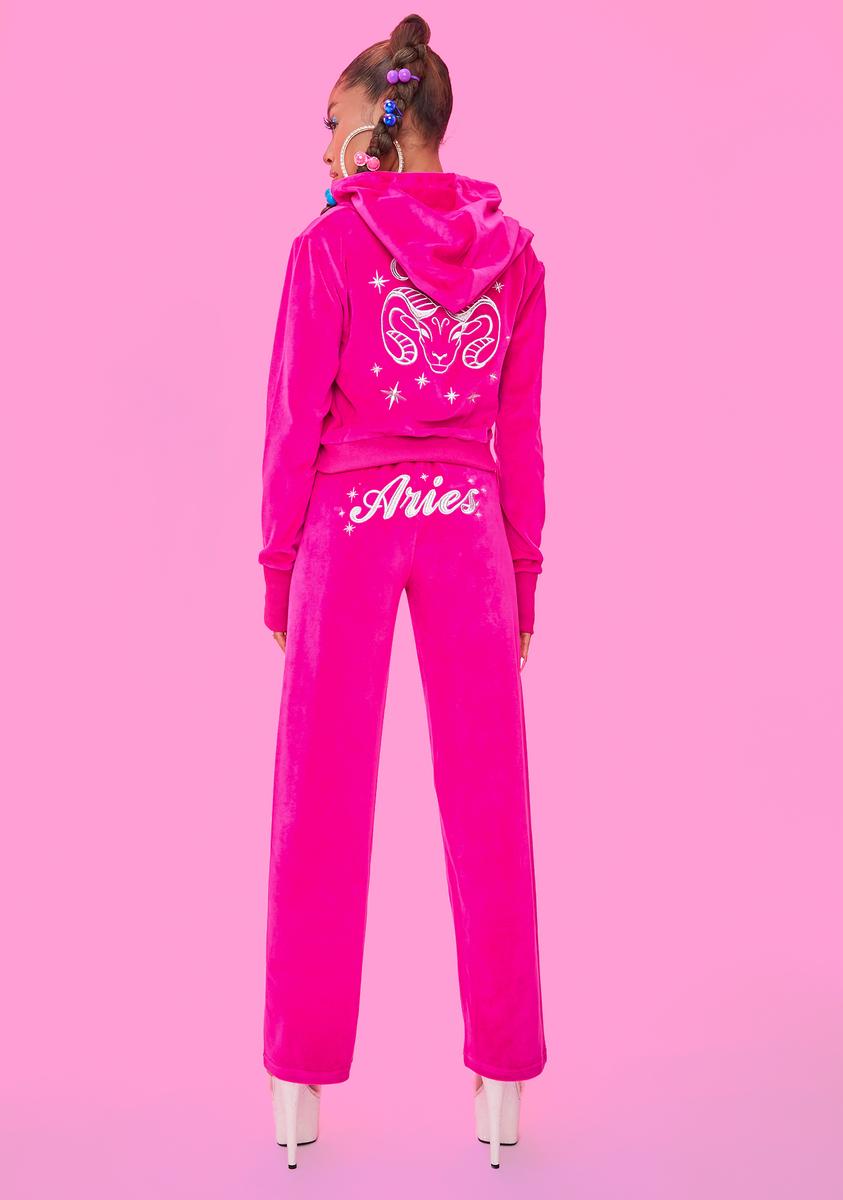 Horoscopez Aries Velour Track Sweatpants - Hot Pink – Dolls Kill