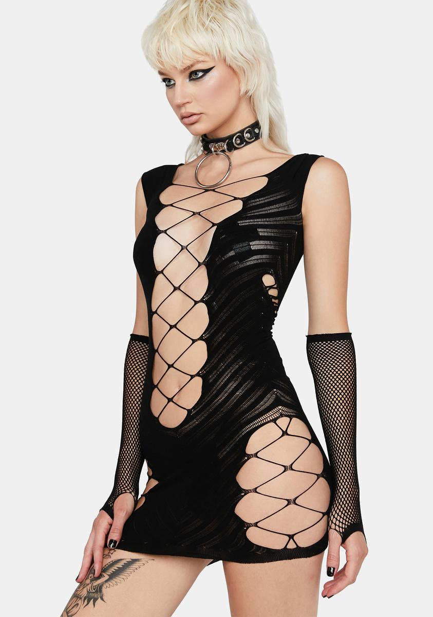 Fishnet Cut Out Mini Dress - Black Dolls Kill Fishnet Cut Out Mini Dress - Black Dolls Kill