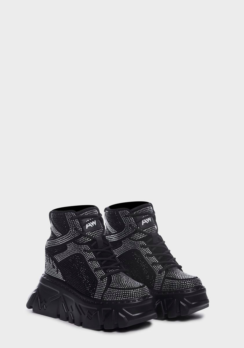 Anthony Wang Rhinestone Wedge Platform Sneakers Black/Silver