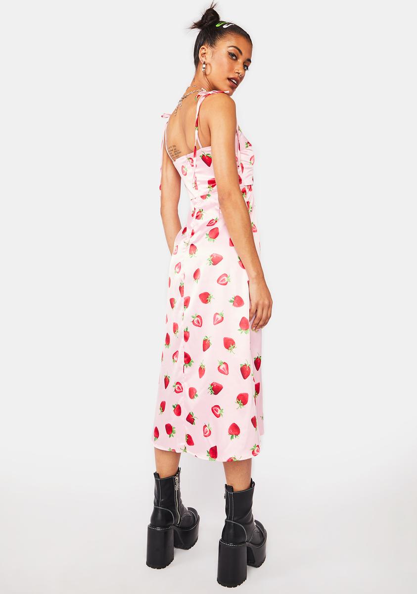 strawberry slip dress Dangerfield Satin Strawberry Midi Dress – Dolls Kill