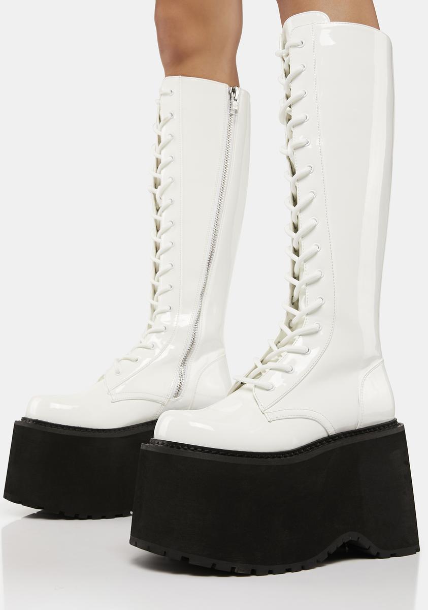 Current Mood Knee-High Platform Combat Boots - White – Dolls Kill
