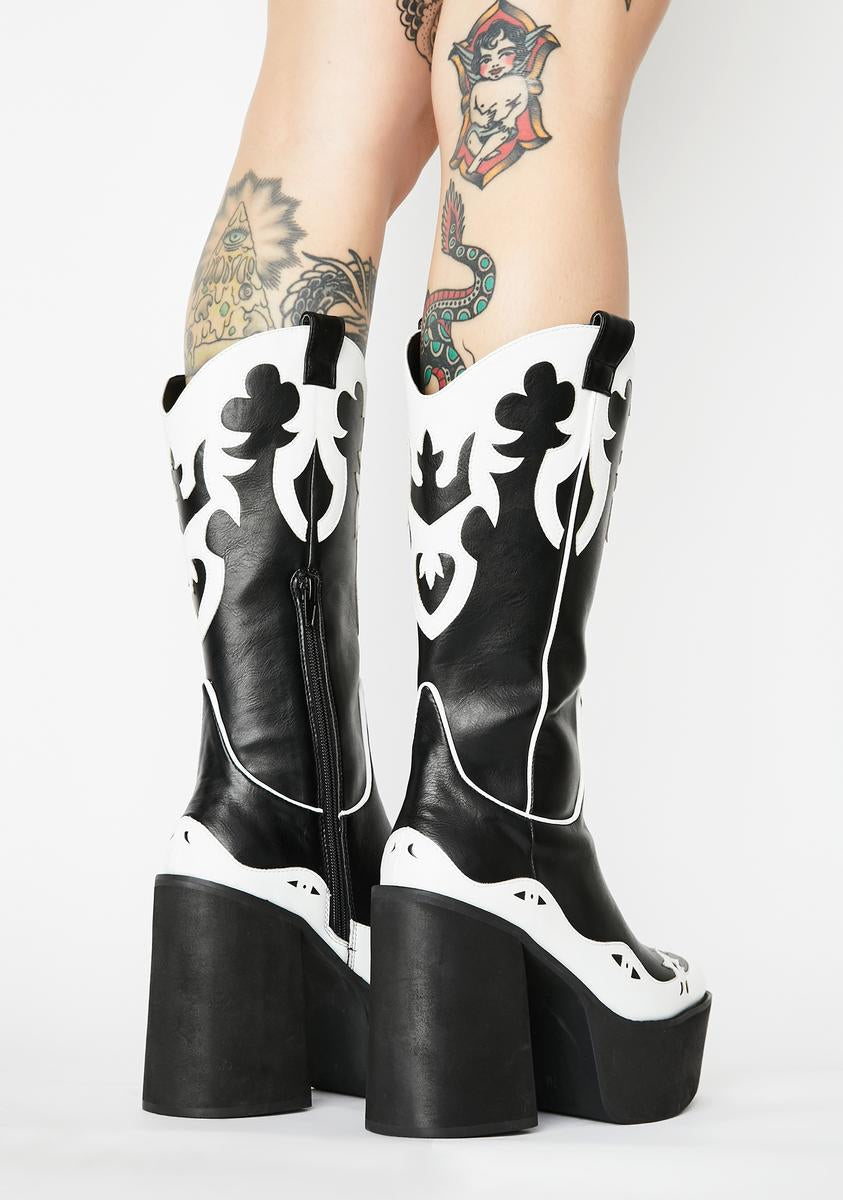 Dolls Kill Current Mood レースアップロングブーツ Current Mood Ribbon Lace Knee High Platform Heel Boots