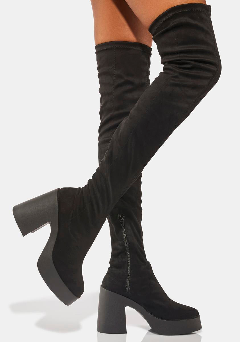 Altercore Faux Suede Thigh High Boots - Black – Dolls Kill