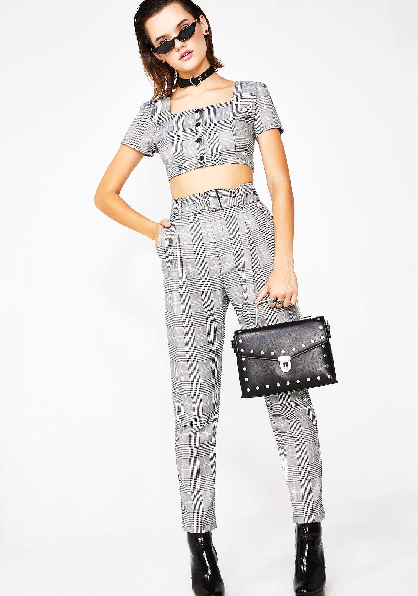 Plaid Crop Top Pants Set – Dolls Kill