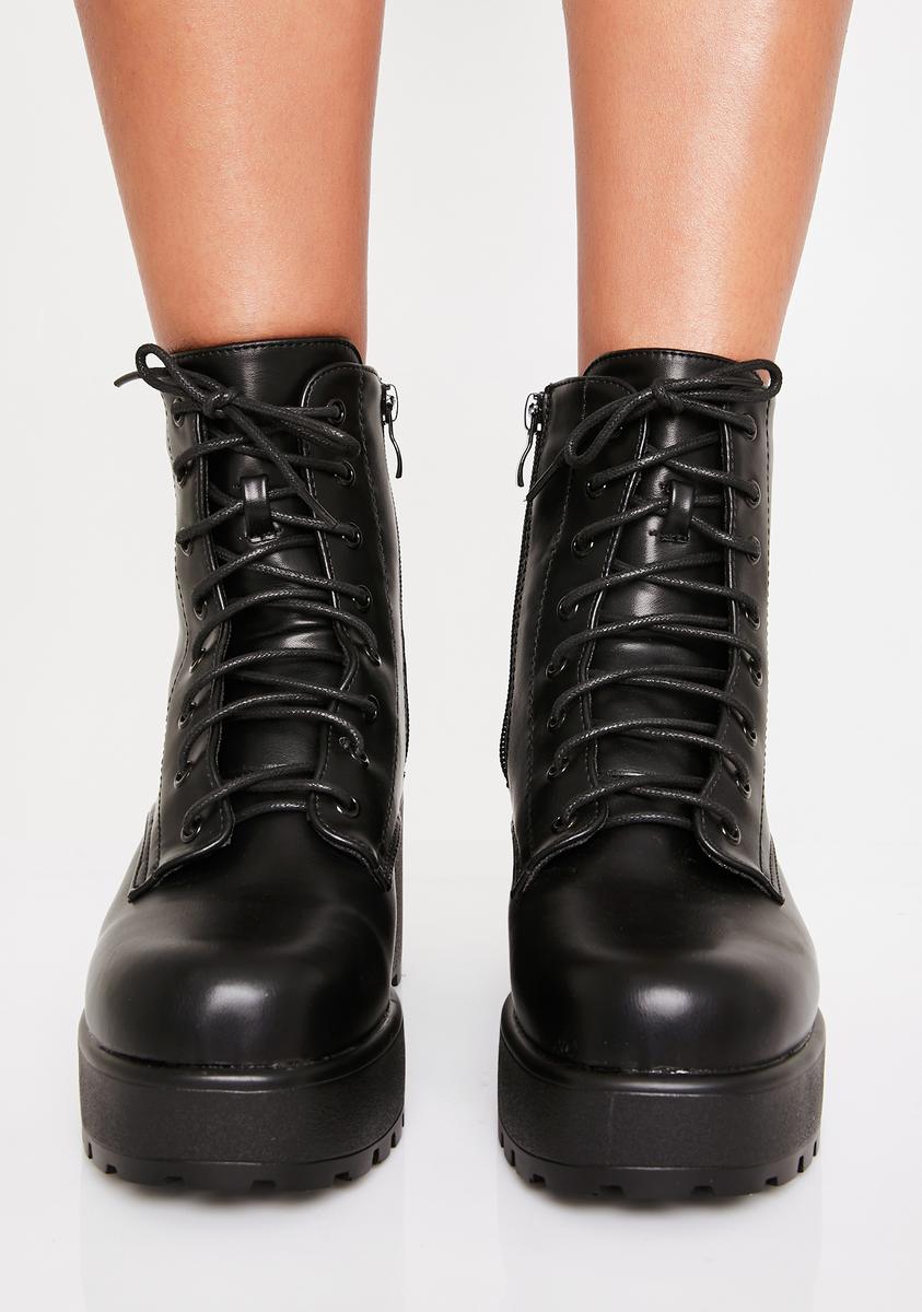 Koi Footwear Combat Platform Ankle Boots - Black – Dolls Kill