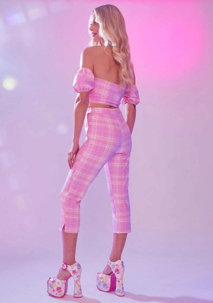 pink pedal pushers Thats My Jam Plaid Pedal Pushers
