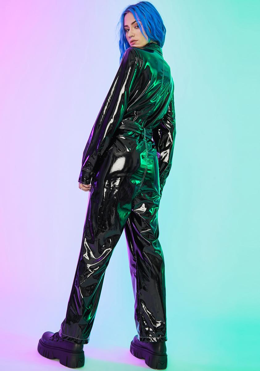 Mood Black Shiny Patent Vinyl Punk Long Sleeve Zipper Boiler Suit – Dolls Kill