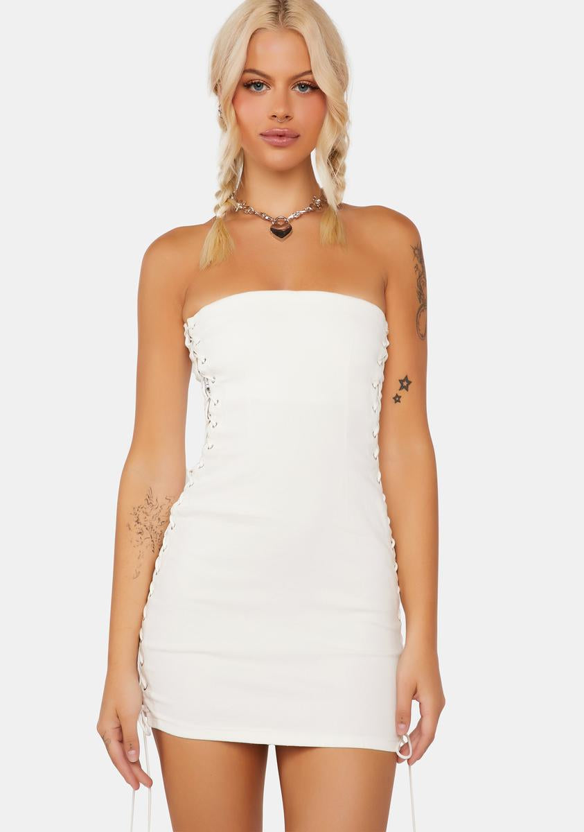 Edikted Denim Lace Up Mini Dress - White Dolls Kill Edikted Denim Lace Up Mini Dress - White Dolls Kill