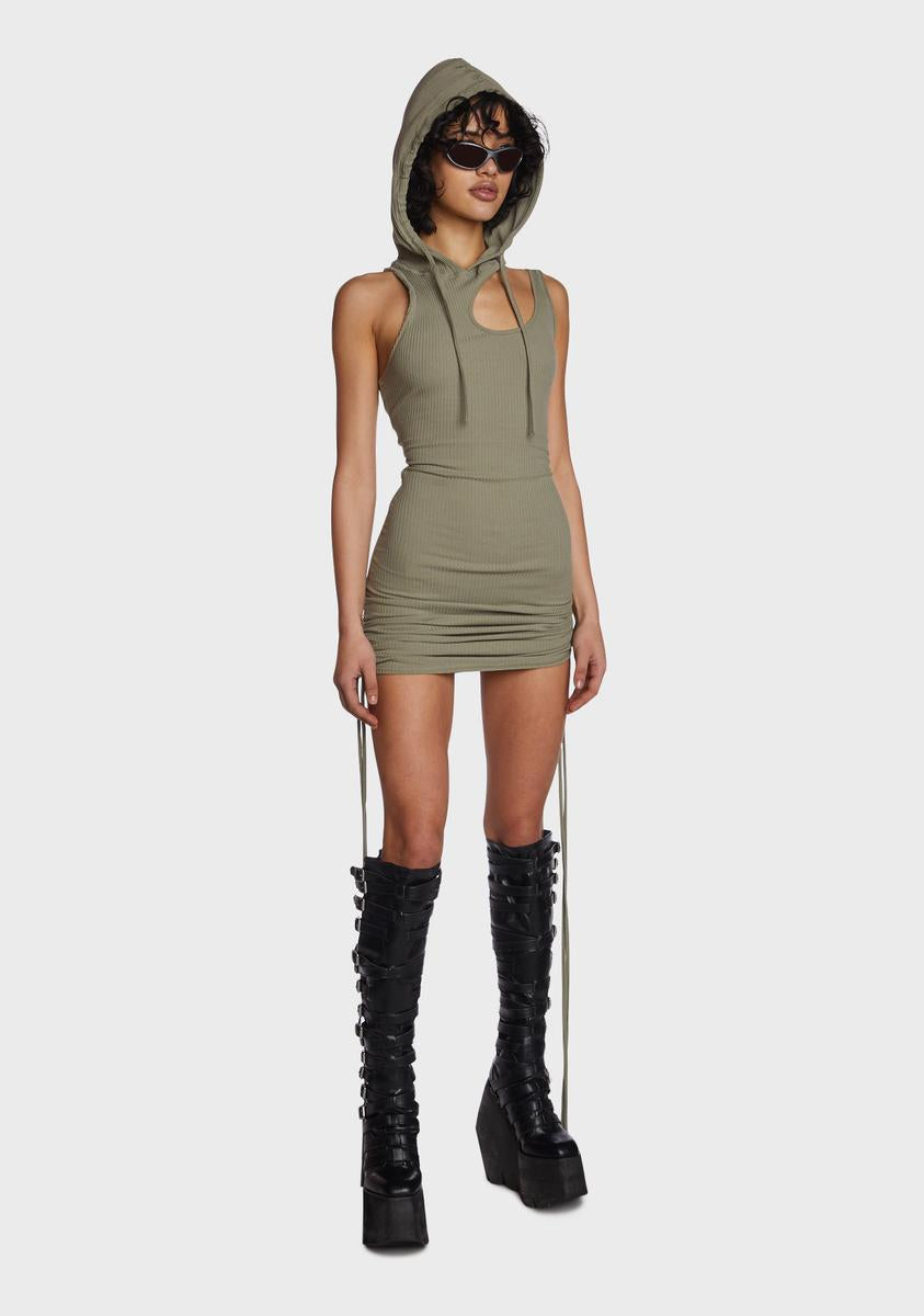 echo hooded slit maxi dress DARKER WAVS Ribbed Cutout Hooded Mini Dress