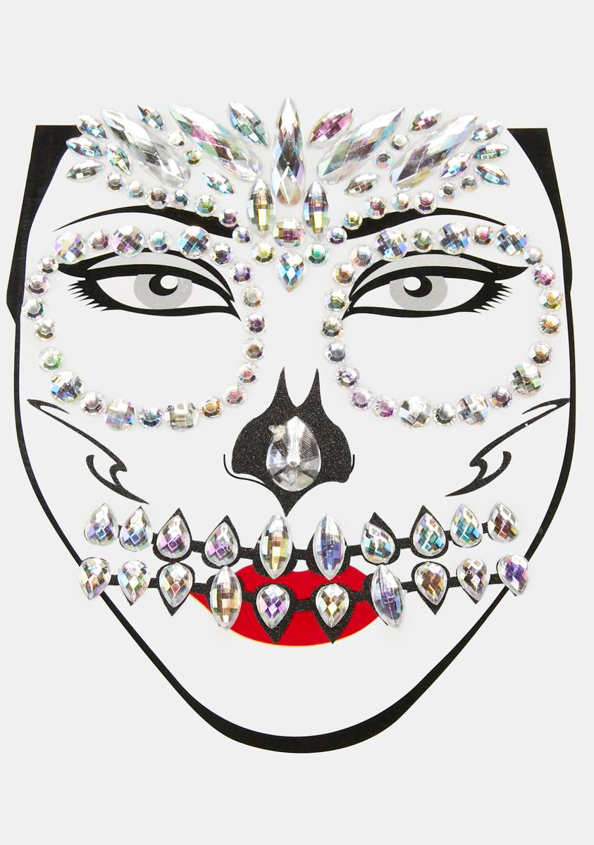 Skeleton Rhinestone Face Iridescent Rhinestone Skeleton Face Gems – Dolls Kill