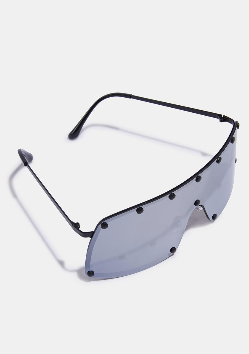 Darker Wavs Mini Studded Oversized Shield Sunglasses  display picture 1