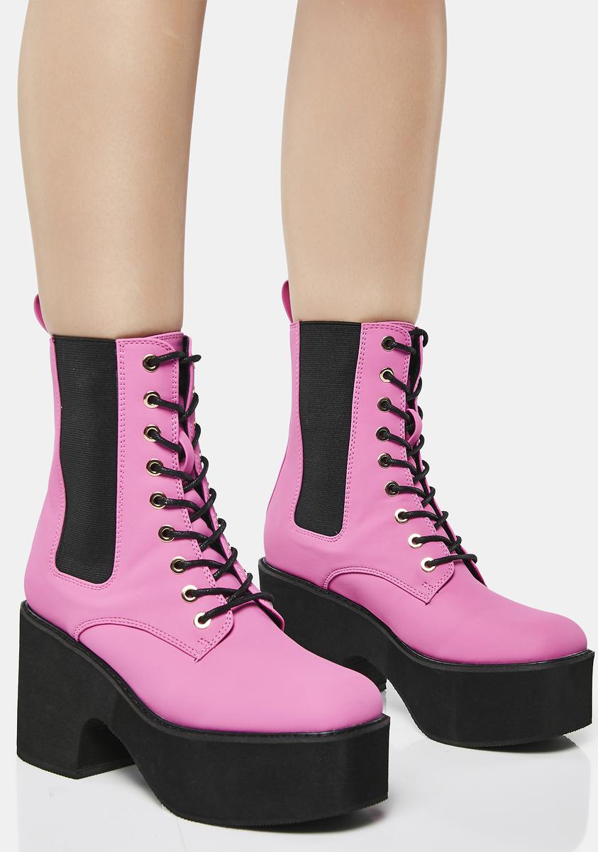 Lemon Drop by Privileged Platform Combat Boots - Pink – Dolls Kill