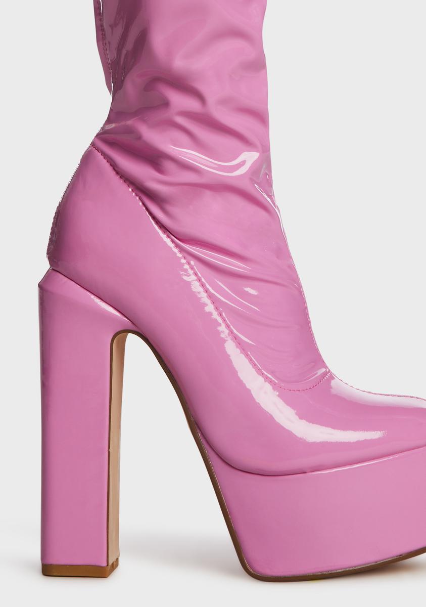 Lemon Drop by Privileged Patent Thigh High Heeled Boots
