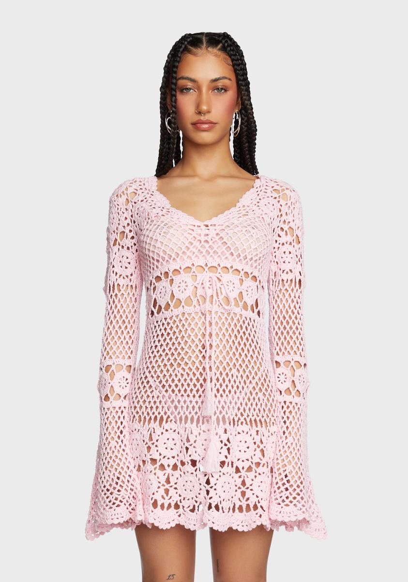 Sugar Thrillz Crochet Mini Dress - Pink – Dolls Kill