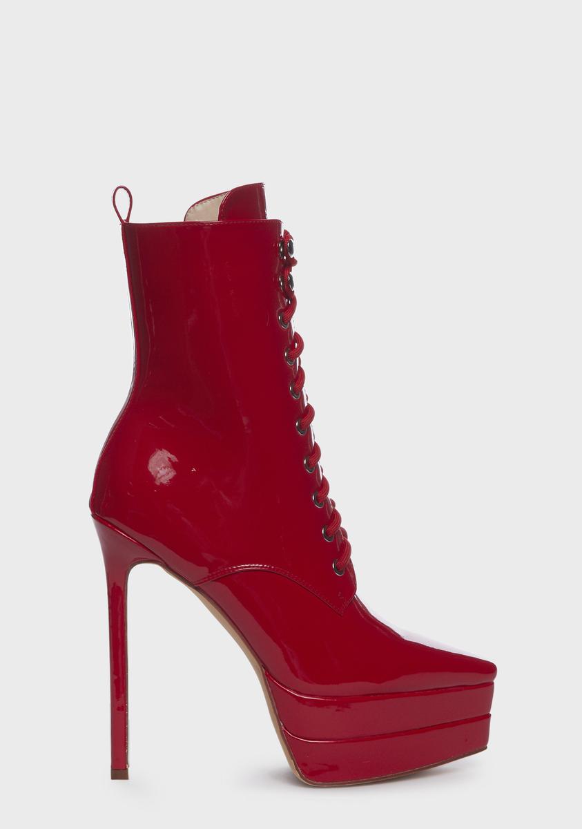 Red Ebony Platform Stiletto Boots AZALEA WANG,New Products : American Fashion Style Bags On Sale