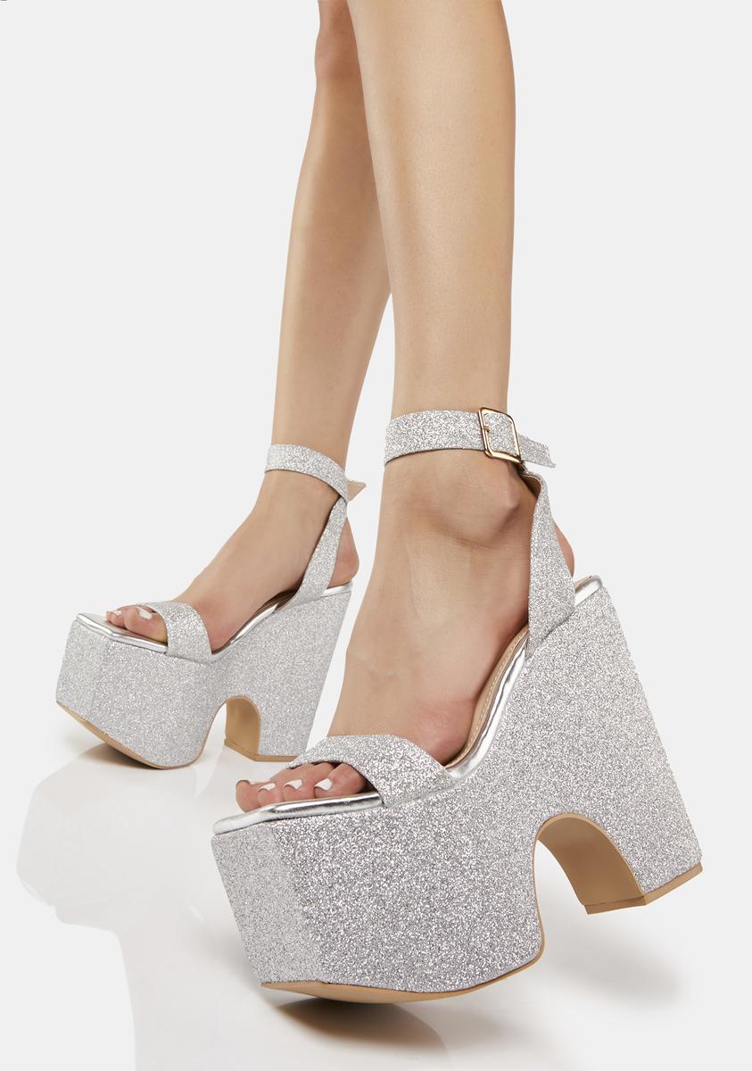 Silver Ariyah Platform Heels Lemon Drop by Privileged,Specials : American Fashion Style Bags On Sale