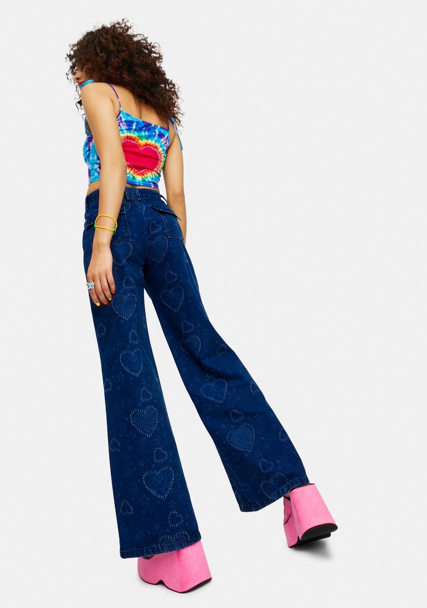 Delias Groovy Heart Denim Wide Leg Pants – Dolls Kill