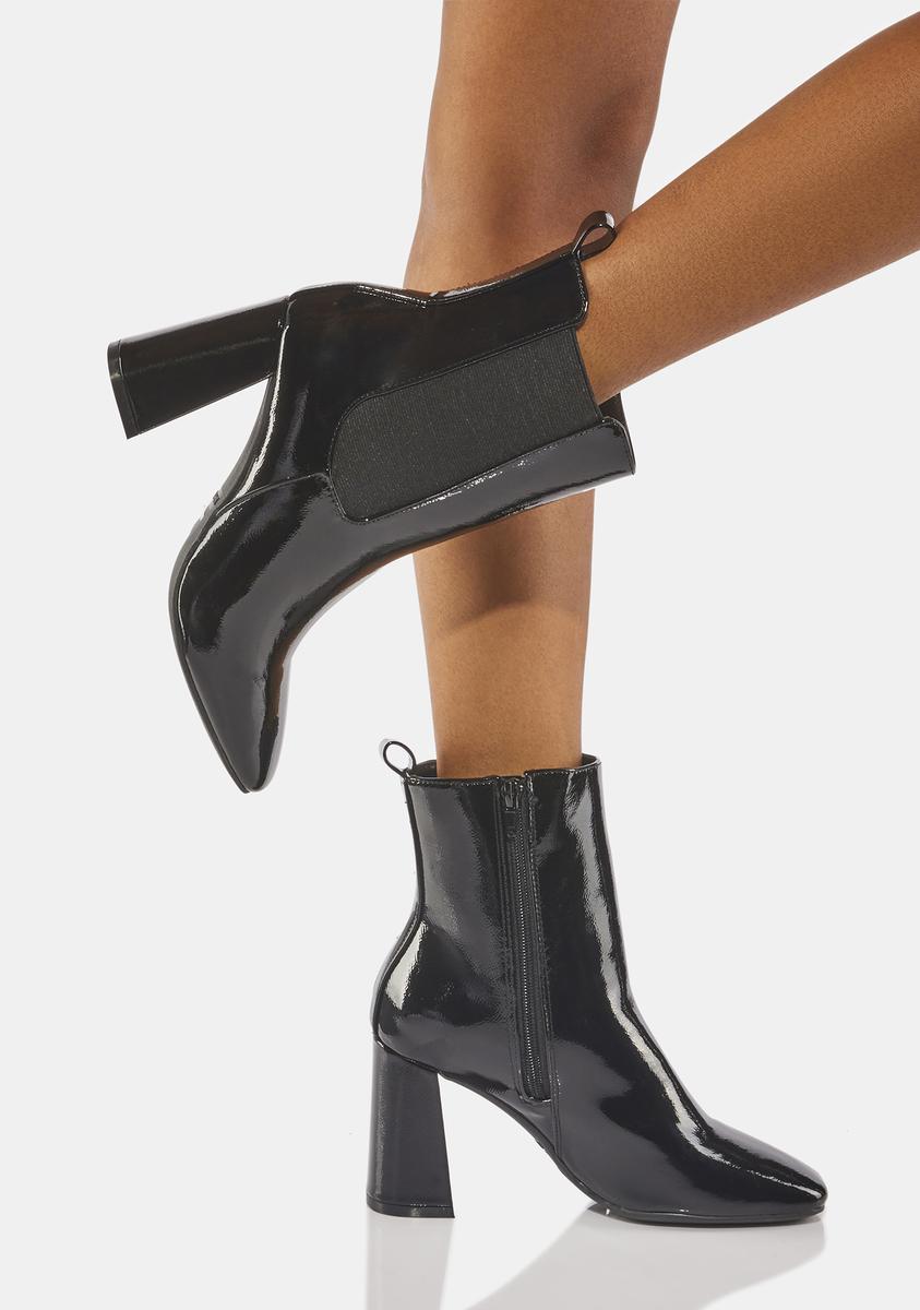 Chunky Heeled Chelsea Boots - Black Patent – Dolls Kill