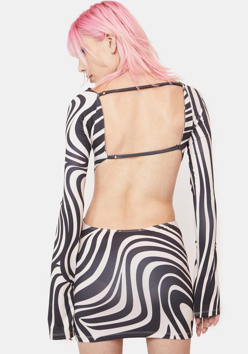 Jaded London Warped Lines Print Backless Mini Dress - Nude/Black Dolls Kill Jaded London Warped Lines Print Backless Mini Dress - Nude/Black Dolls Kill