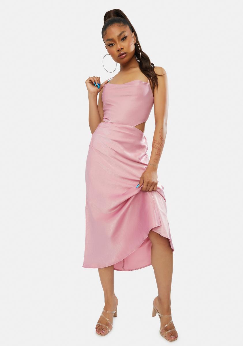 dolls kill pink satin dress Darling Pushing It Midi Dress