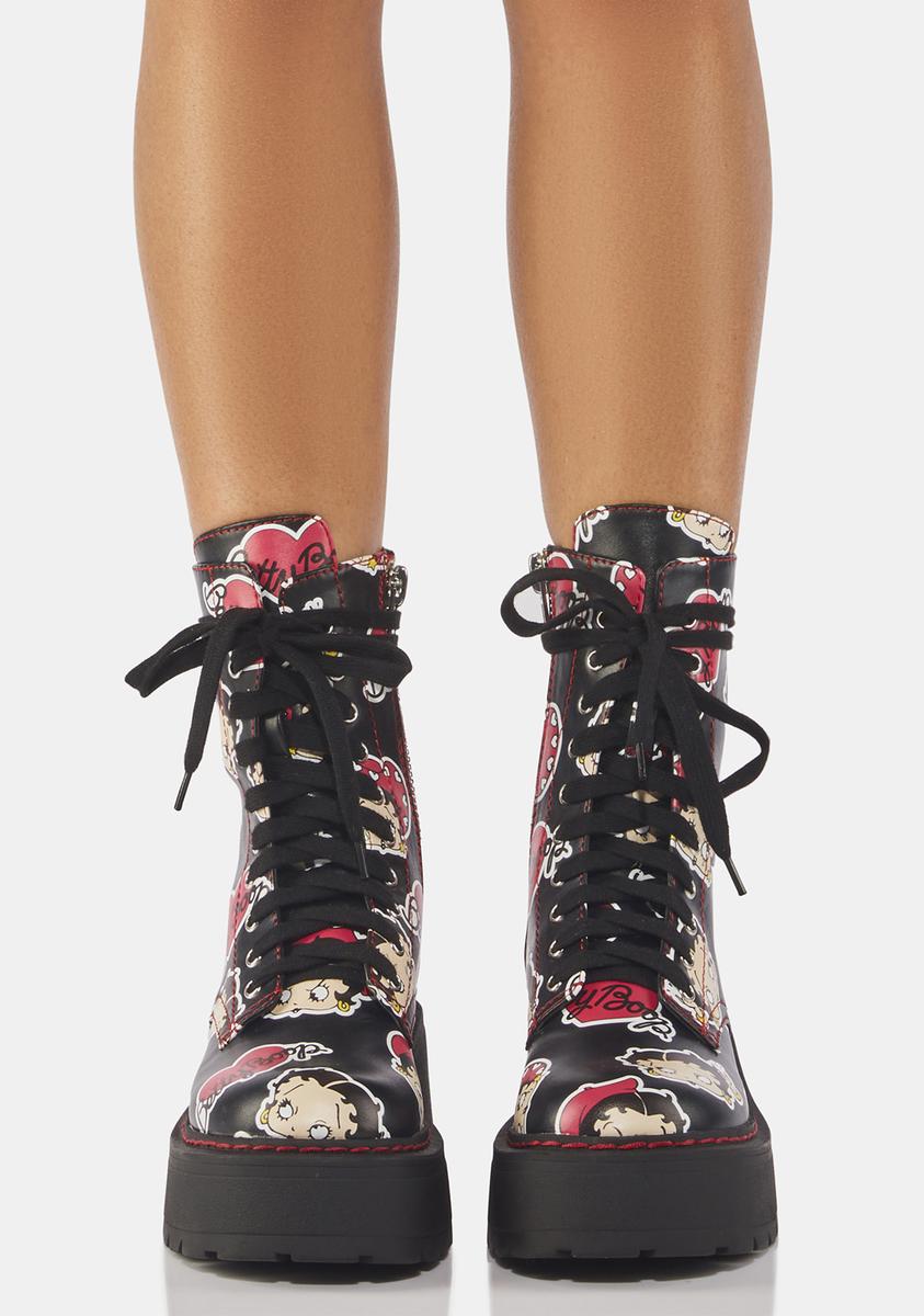 Betty Boop Printed Vegan Leather Platform Combat Boots – Dolls Kill
