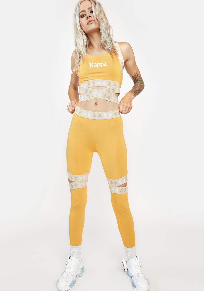 Kappa Logo Tape Trim Leggings Yellow Dolls Kill