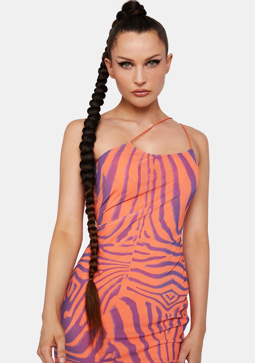 open lace back dress Zebra maxi slip dress orange – mockniwear main image 0