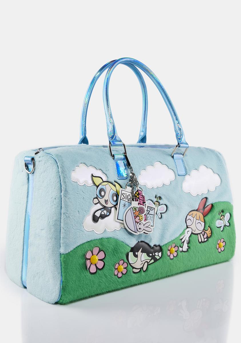 Dolls Kill X Powerpuff Girls Scenic Velour Weekender Bag - Blue/Green