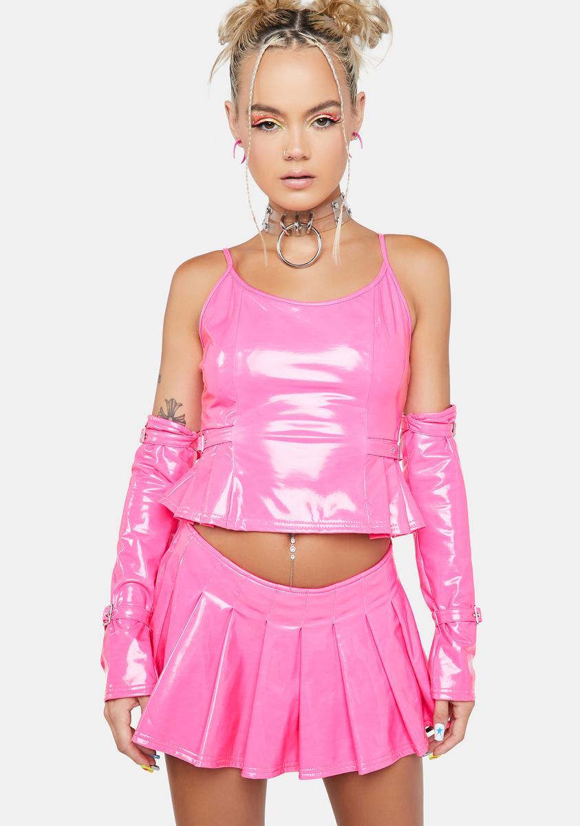 Vinyl Pleated Mini Skirt -Pink – Dolls Kill - Main Image