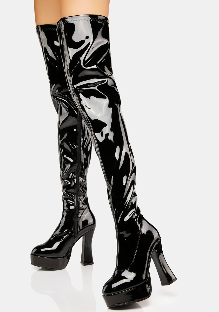 Thigh High Amazon Heeled Boots Patent Thigh High Platform Boots