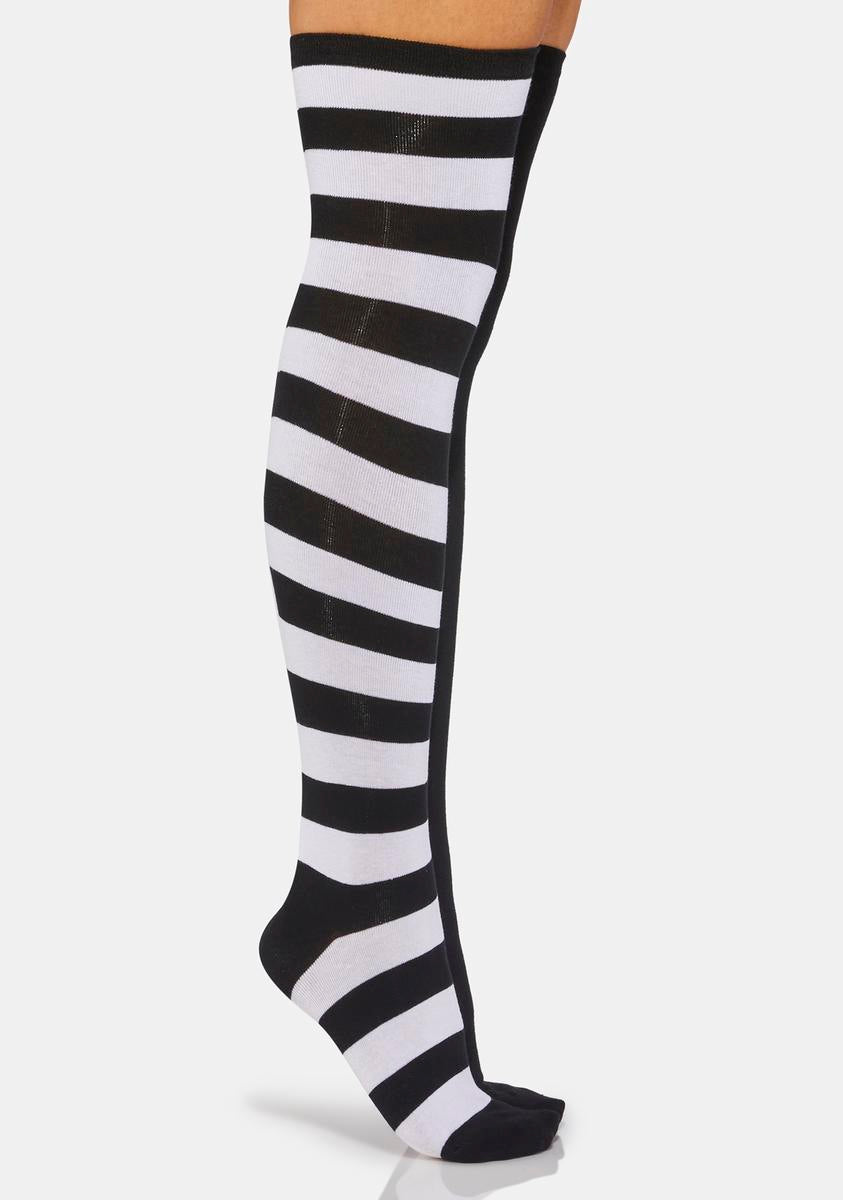 Mismatched Thigh High Socks - Black & White Striped – Dolls Kill