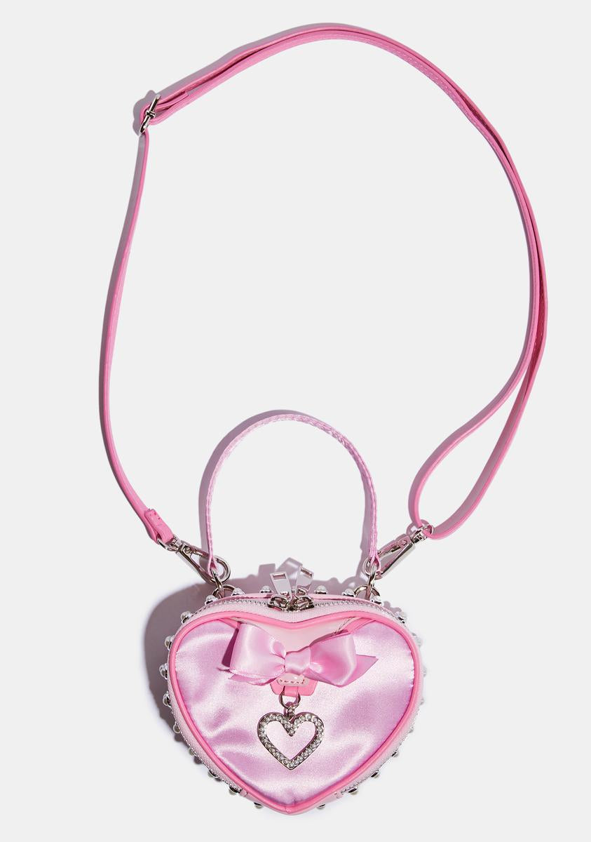 Sugar Thrillz Satin Heart Shaped Purse With Bow And Rhinestone